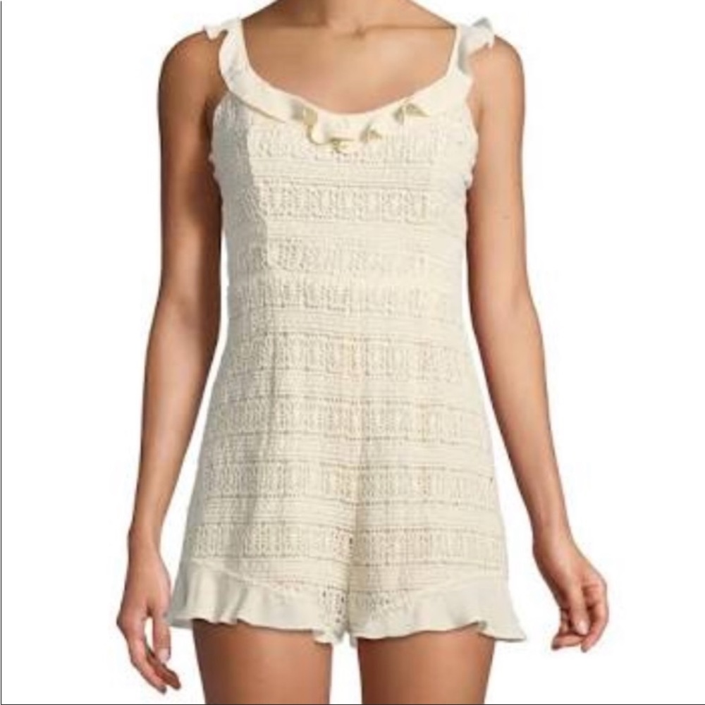 Anthropologie ASTR The Label Crochet Lace Shorts Ivory Boho Embroidered Romper